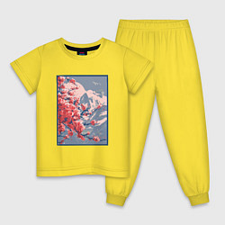Пижама хлопковая детская Цветение Сакуры на фоне Фудзи, цвет: желтый
