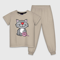 Пижама хлопковая детская Smiling Cat, цвет: миндальный