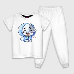 Пижама хлопковая детская Кушает печеньку, цвет: белый