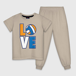 Пижама хлопковая детская Love Volleyball, цвет: миндальный