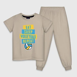 Пижама хлопковая детская Еда, сон, волейбол, цвет: миндальный