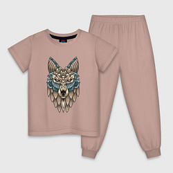 Пижама хлопковая детская Волк орнамент, цвет: пыльно-розовый