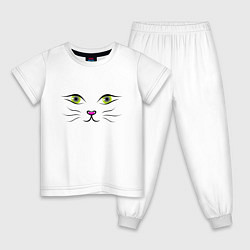 Пижама хлопковая детская Кошачья мордочка, цвет: белый