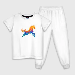 Пижама хлопковая детская Конь цветной, цвет: белый