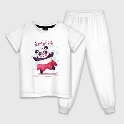 Пижама хлопковая детская Панда танец, цвет: белый