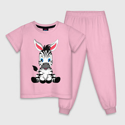 Пижама хлопковая детская Маленькая зебра, цвет: светло-розовый