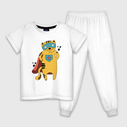 Пижама хлопковая детская Кот Герой, цвет: белый