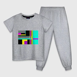 Пижама хлопковая детская Геометрический неоновый узор, цвет: меланж