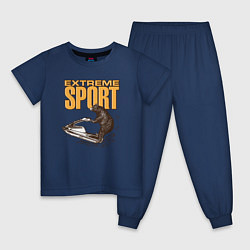 Пижама хлопковая детская Медведь экстремальный спорт, цвет: тёмно-синий