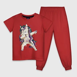 Пижама хлопковая детская Единорог-мумия, цвет: красный