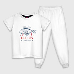 Пижама хлопковая детская Лучший рыболовный клуб, цвет: белый