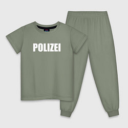 Пижама хлопковая детская POLIZEI Полиция Надпись Белая, цвет: авокадо