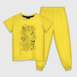 Пижама хлопковая детская Tiger & Skulls tattoo, цвет: желтый