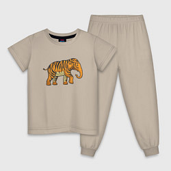 Пижама хлопковая детская Тигровый слон, цвет: миндальный