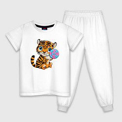 Пижама хлопковая детская Сладкий Тигренок, цвет: белый