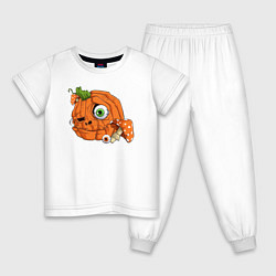 Пижама хлопковая детская Тыква-монстр, цвет: белый