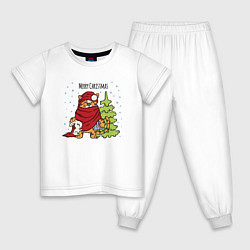 Пижама хлопковая детская Tiger Christmas, цвет: белый