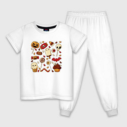 Пижама хлопковая детская Хэллоуинские конфетки, цвет: белый