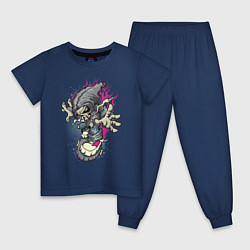 Пижама хлопковая детская Скелетон на скейте, цвет: тёмно-синий
