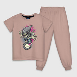 Пижама хлопковая детская Скелетон на скейте, цвет: пыльно-розовый