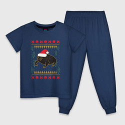 Пижама хлопковая детская Рождественский свитер Жаба, цвет: тёмно-синий
