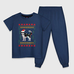 Пижама хлопковая детская Рождественский свитер Хаски, цвет: тёмно-синий