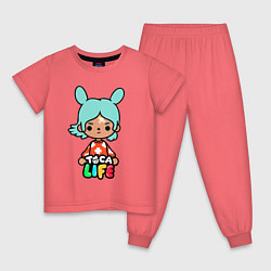 Пижама хлопковая детская Toca Life: Rita цвета коралловый — фото 1