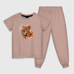 Пижама хлопковая детская Tiger Stay real, цвет: пыльно-розовый