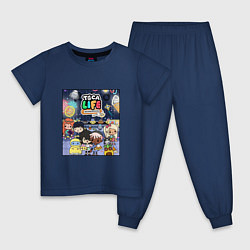 Пижама хлопковая детская Toca Boca Тока Бока Poster, цвет: тёмно-синий