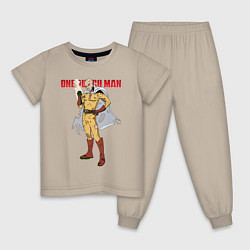 Пижама хлопковая детская Сайтама в ободранном костюме One Punch-Man, цвет: миндальный