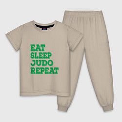 Пижама хлопковая детская Eat - Sleep - Judo, цвет: миндальный