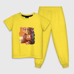 Пижама хлопковая детская I LOVE HUMANS DOOM DEMON, цвет: желтый