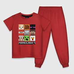Пижама хлопковая детская МИР МАЙНКРАФТА, КУБИКИ, цвет: красный