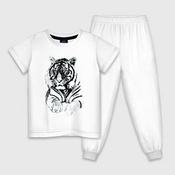 Пижама хлопковая детская Тигр белый, цвет: белый