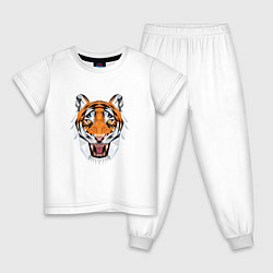 Пижама хлопковая детская Свирепый тигр стиль low poly, цвет: белый