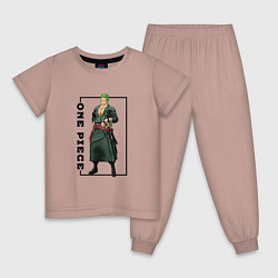 Пижама хлопковая детская Зоро Ророноа Ван Пис, цвет: пыльно-розовый