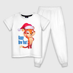 Пижама хлопковая детская Тигрёнок и Новый Год!, цвет: белый
