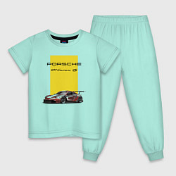 Пижама хлопковая детская Porsche Carrera 4S Motorsport, цвет: мятный