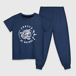Пижама хлопковая детская Тигр Сила природы, цвет: тёмно-синий