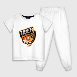 Пижама хлопковая детская Тигр Tiger логотип, цвет: белый