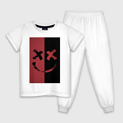 Пижама хлопковая детская Улыбка на красно-черном фоне, цвет: белый