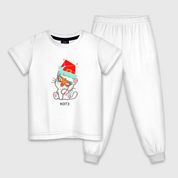 Пижама хлопковая детская Новогодний котэ, цвет: белый