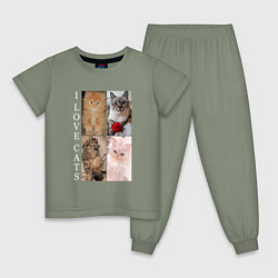 Пижама хлопковая детская I LOVE CATS Я ЛЮБЛЮ КОШЕК, цвет: авокадо