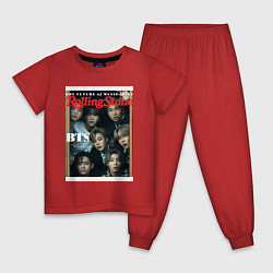 Пижама хлопковая детская BTS БТС на обложке журнала, цвет: красный