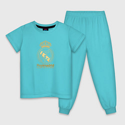 Пижама хлопковая детская Real Madrid gold logo, цвет: бирюзовый