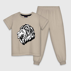 Пижама хлопковая детская Лев в наушниках, цвет: миндальный