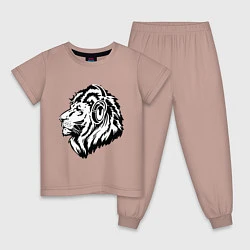 Пижама хлопковая детская Лев в наушниках, цвет: пыльно-розовый