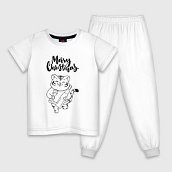 Пижама хлопковая детская Merry Christmas Тигр с Шампанским, цвет: белый