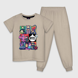 Пижама хлопковая детская BT21 POP-ART, цвет: миндальный