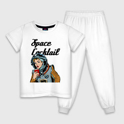 Пижама хлопковая детская Космический коктейль, цвет: белый